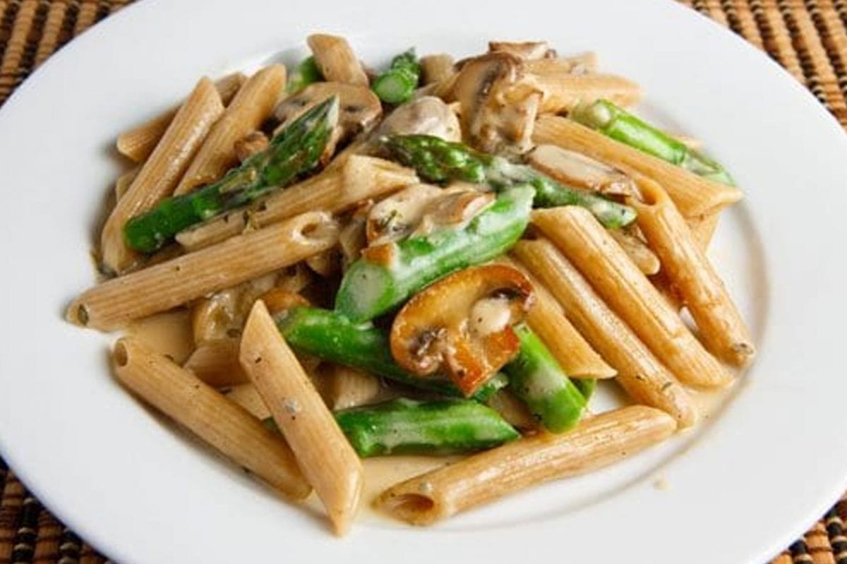 Shiitake Mushroom Pasta with Asparagus (GF, Dairy Free with butter